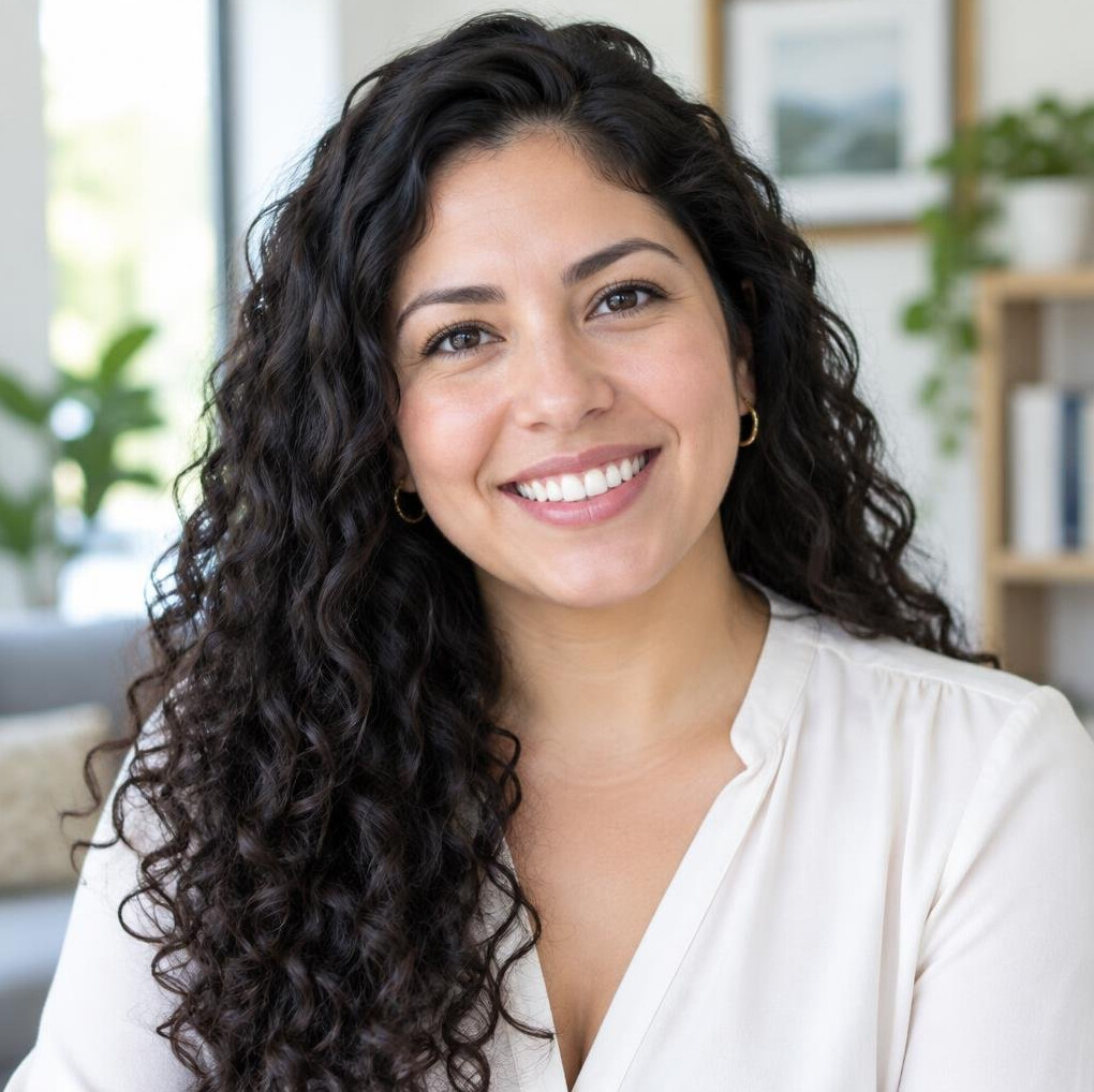 Portrait of a friendly young woman with curly hair